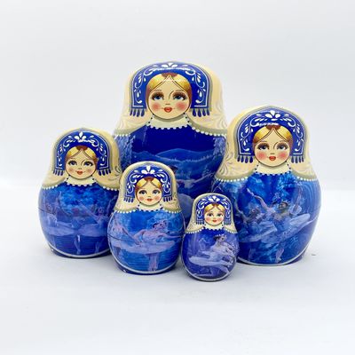 Nesting Dolls, Matryoshka Beautiful Blue Princess Ballerina (6" Tall, (5) Pieces -4 Inside). Classic Traditional Matryoshka Ballerinas