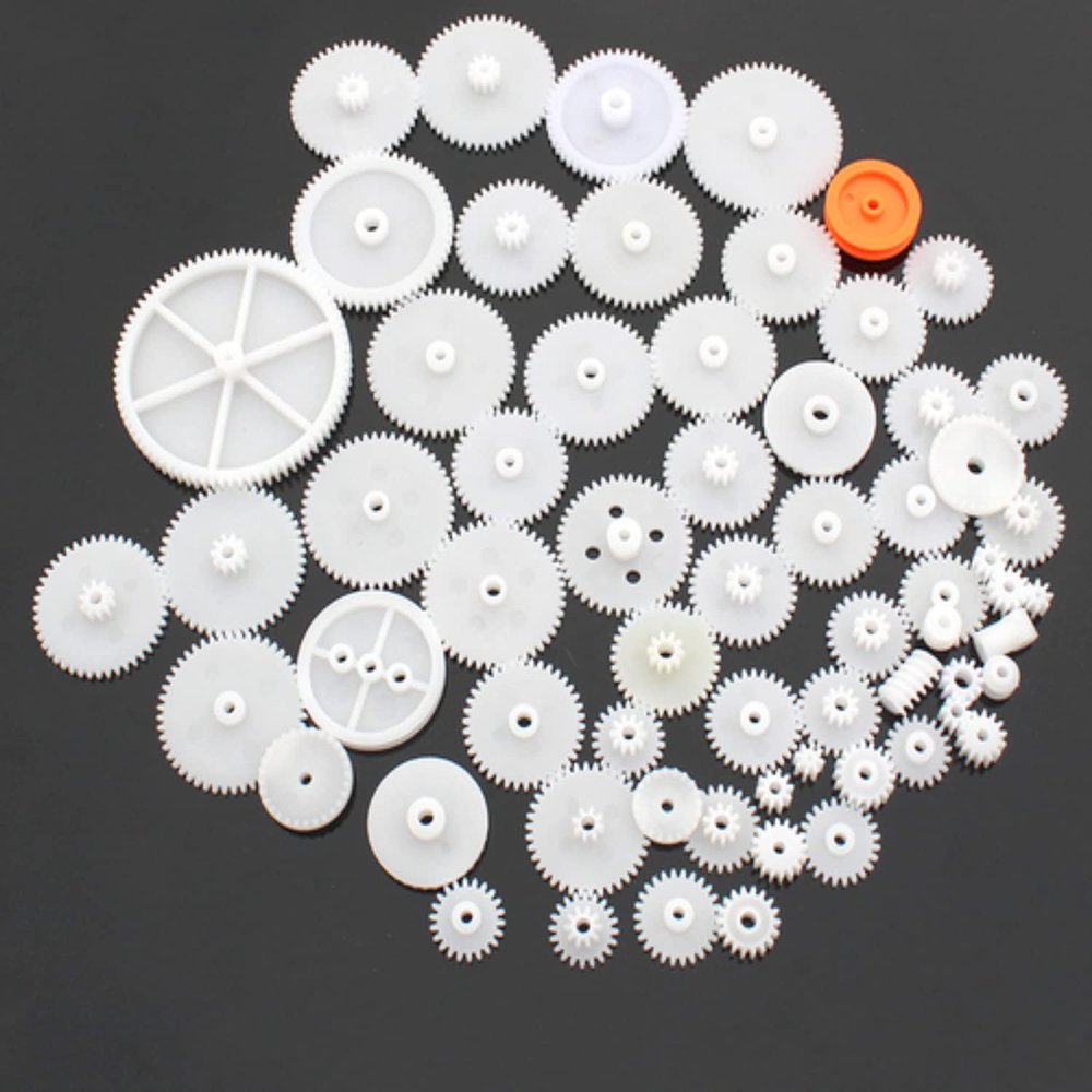 0.5 Mold DIY Plastic Motor Gears Set Plastic Crown Gear Kits Single Double Reduction Gear Worm Gear Electric Kit (64pcs)