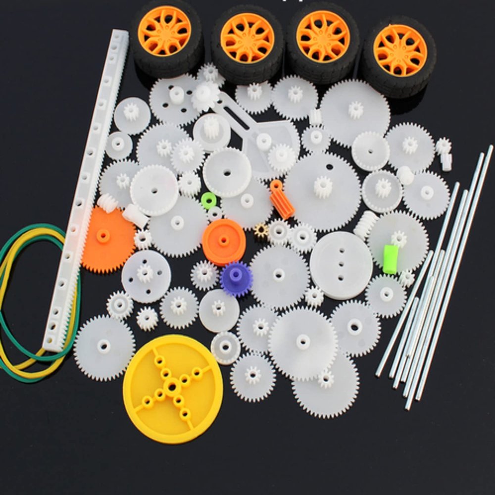 0.5 Mold DIY Plastic Motor Gears Set Plastic Crown Gear Kits Single Double Reduction Gear Worm Gear Electric Kit (82pcs)