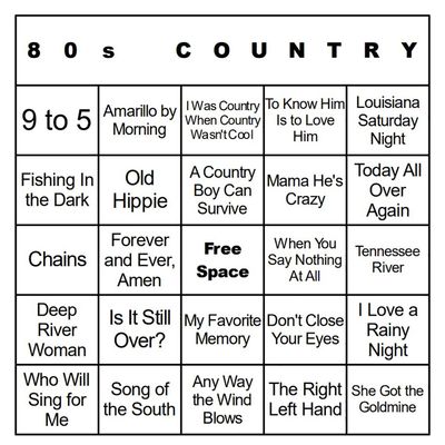 Bangin' Meats CardTunz 100 Music Bingo Cards Printed and Laminated Many Music Types Available (80s Country)