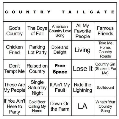 Bangin' Meats CardTunz 100 Music Bingo Cards Printed and Laminated Many Music Types Available (Country Tailgate)