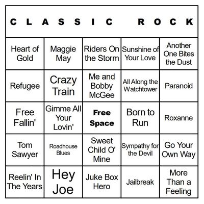 Bangin' Meats CardTunz 100 Music Bingo Cards Printed and Laminated Many Music Types Available (Classic Rock)