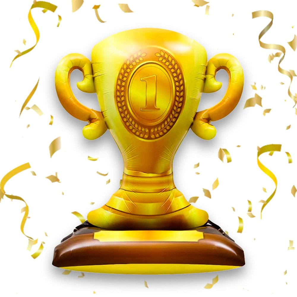 Gallasy Giant Standing Champion Trophy Aluminum Foil Balloon, First Prize Balloon 41 * 34 inch for Sport Basketball Football Soccer Balloons Party Supplies
