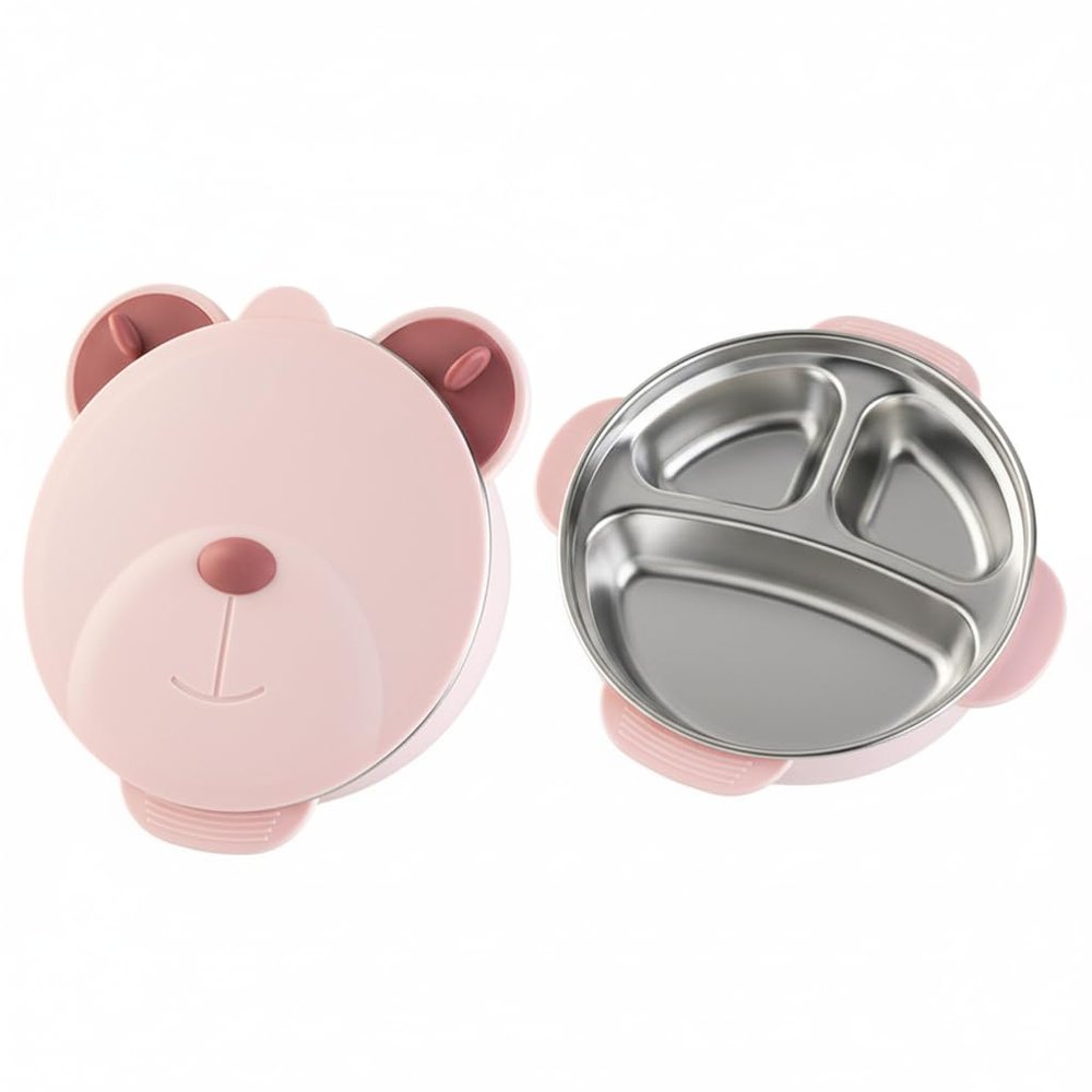 I love D&M Cute Animal Baby Toddler Food-Grade 316 Stainless Steel Bowl with Insulated Lid Strong Suction Leak-Resistant BPA Free Easy to clean (no utensil, Princess Pink)