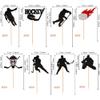 24 PCS Hockey Cupcake Toppers Black Glitter Hockey Players Cupcake Picks Ice Hockey Sports Theme Baby Shower Kids Boys Girls Birthday Party Cake Decorations Supplies Black view 2