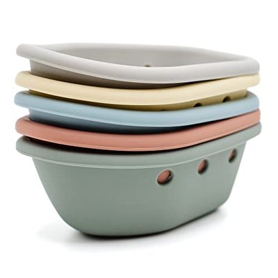 nouka Stacking Boats Toy | 100% Food-Grade Silicone | Safe & Soft | Dishwasher Friendly | Storm Set
