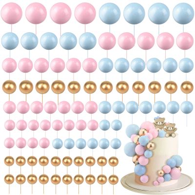 108 Pcs Balls Cake Topper DIY Cupcake Insert Foam Balloons for Cake Baking Wedding Anniversary Birthday Decoration(Pink, Blue, Gold,Multi Sizes)