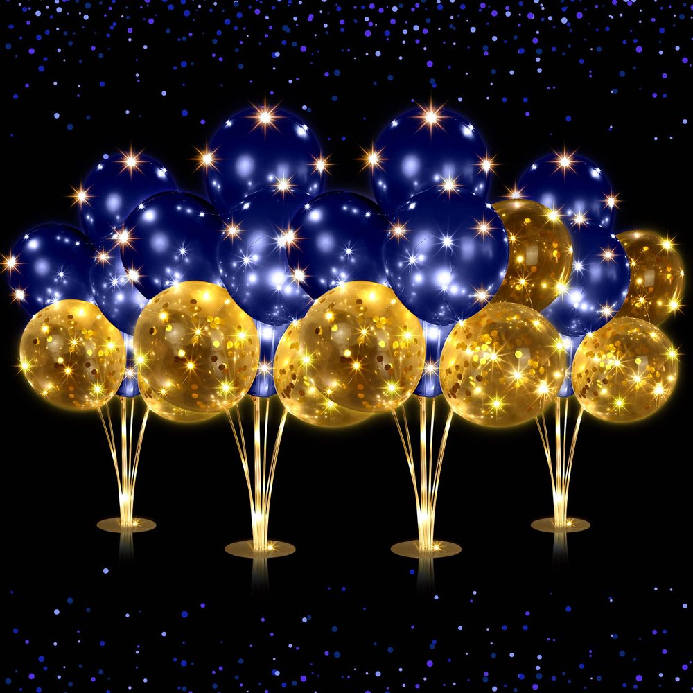 4 Set Table Balloon Stand Kit with Lights Balloons Holders Centerpieces for Table Light up Tabletop Centerpieces for New Year Eve Valentine's Day Birthday Baby Shower Wedding(Navy Blue)