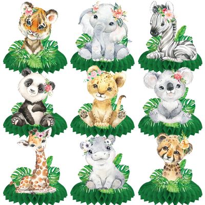 10Pcs Safari Jungle Animal Honeycomb Centerpieces Safari Baby Shower Decorations Jungle Safari Table Centerpieces Decorations for Safari Animal Theme Wild One Party Supplies