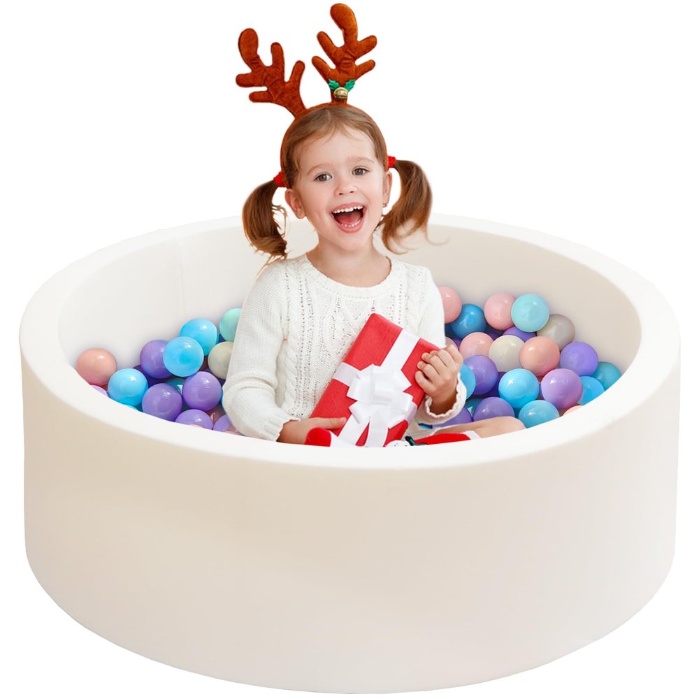 Baby Ball Pit for Toddlers, 35.4"x 11.8" Foam Ball Pit for Kids, Soft Round Ball Pool for Baby, Indoor and Outdoor Playpen, Ideal Gift for Children, White, (Balls not Included)