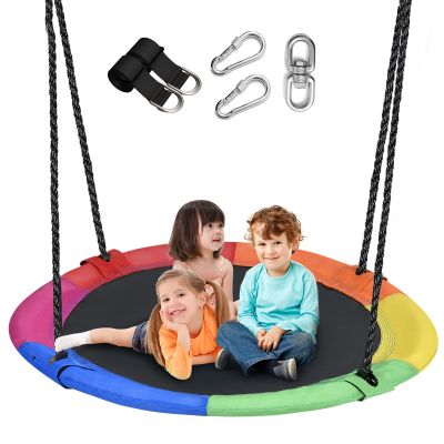 43 inch Saucer Tree Swing for Kids,Durable Textilene Round Swing Heavy Duty, Waterproof and All-Weather Resistant,Swivel,Adjustable Strong Ropes,Easy to Install,Outdoor Playground Backyard
