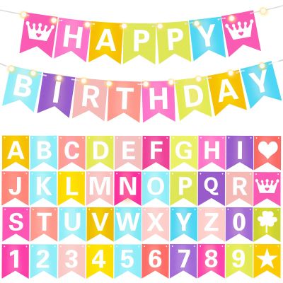 TaoBary 135 Pcs DIY Banner Custom Letters Kit Make Your Own Banner for Birthday Graduation Party Decor Include 107 Letters and Numbers, 16 Symbols, 2 String Lights, 5 Needles, 5 Rope (Colorful)