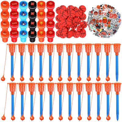 Aoriher 122 Pcs Basketball , Includes Basketball Stampers Hoop Pens Mini Pencil Erasers Stickers Self Inking Stamps for Party Supplies Prizes Gift