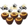 24Pcs Bumble Bee One Cupcake Toppers Glitter 1st Birthday Party Cupcake Picks Decorations for Bee Theme Baby Shower Kids First Birthday Party Supplies view 1