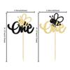 24Pcs Bumble Bee One Cupcake Toppers Glitter 1st Birthday Party Cupcake Picks Decorations for Bee Theme Baby Shower Kids First Birthday Party Supplies view 2