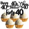 30 Pack Happy 40th Birthday Cupcake Toppers - Black Glitter Forty Cheers to 40 Years Old Cupcake Picks for Anniversary Party Cake Decorations view 1