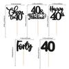 30 Pack Happy 40th Birthday Cupcake Toppers - Black Glitter Forty Cheers to 40 Years Old Cupcake Picks for Anniversary Party Cake Decorations view 2