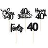 30 Pack Happy 40th Birthday Cupcake Toppers - Black Glitter Forty Cheers to 40 Years Old Cupcake Picks for Anniversary Party Cake Decorations view 3