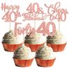 30 Pack Happy 40th Birthday Cupcake Toppers - Rose Gold Glitter Forty Cheers to 40 Years Old Birthday Cupcake Picks for Anniversary Party Cake Decorations view 1
