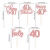 30 Pack Happy 40th Birthday Cupcake Toppers - Rose Gold Glitter Forty Cheers to 40 Years Old Birthday Cupcake Picks for Anniversary Party Cake Decorations view 2