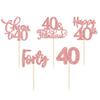 30 Pack Happy 40th Birthday Cupcake Toppers - Rose Gold Glitter Forty Cheers to 40 Years Old Birthday Cupcake Picks for Anniversary Party Cake Decorations view 3
