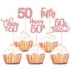 30 Pack Happy 50th Birthday Cupcake Toppers Rose Gold Glitter Fifty Cheers to 50 Years Old Birthday Cupcake Picks for 50th Anniversary Party Cake Decorations Supplies view 1