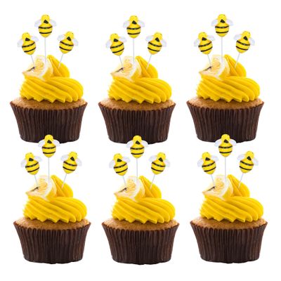 25Pcs Bumble Bee Cupcake Toppers Resin Little Figurine Bee Cupcake Picks Oh Babee Cake Decorations for Bee Theme Baby Shower Kids Boys Girls Birthday Party Decoration Supplies