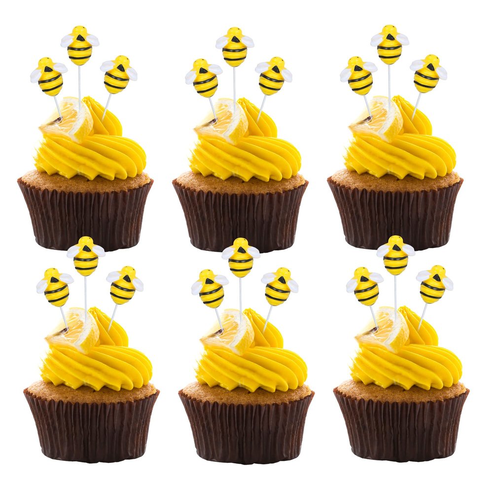 25Pcs Bumble Bee Cupcake Toppers Resin Little Figurine Bee Cupcake Picks Oh Babee Cake Decorations for Bee Theme Baby Shower Kids Boys Girls Birthday Party Decoration Supplies
