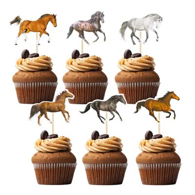 Ephlyn 36Pcs Jewel-toned Horse Cupcake Toppers for Birthday, Baby Shower
