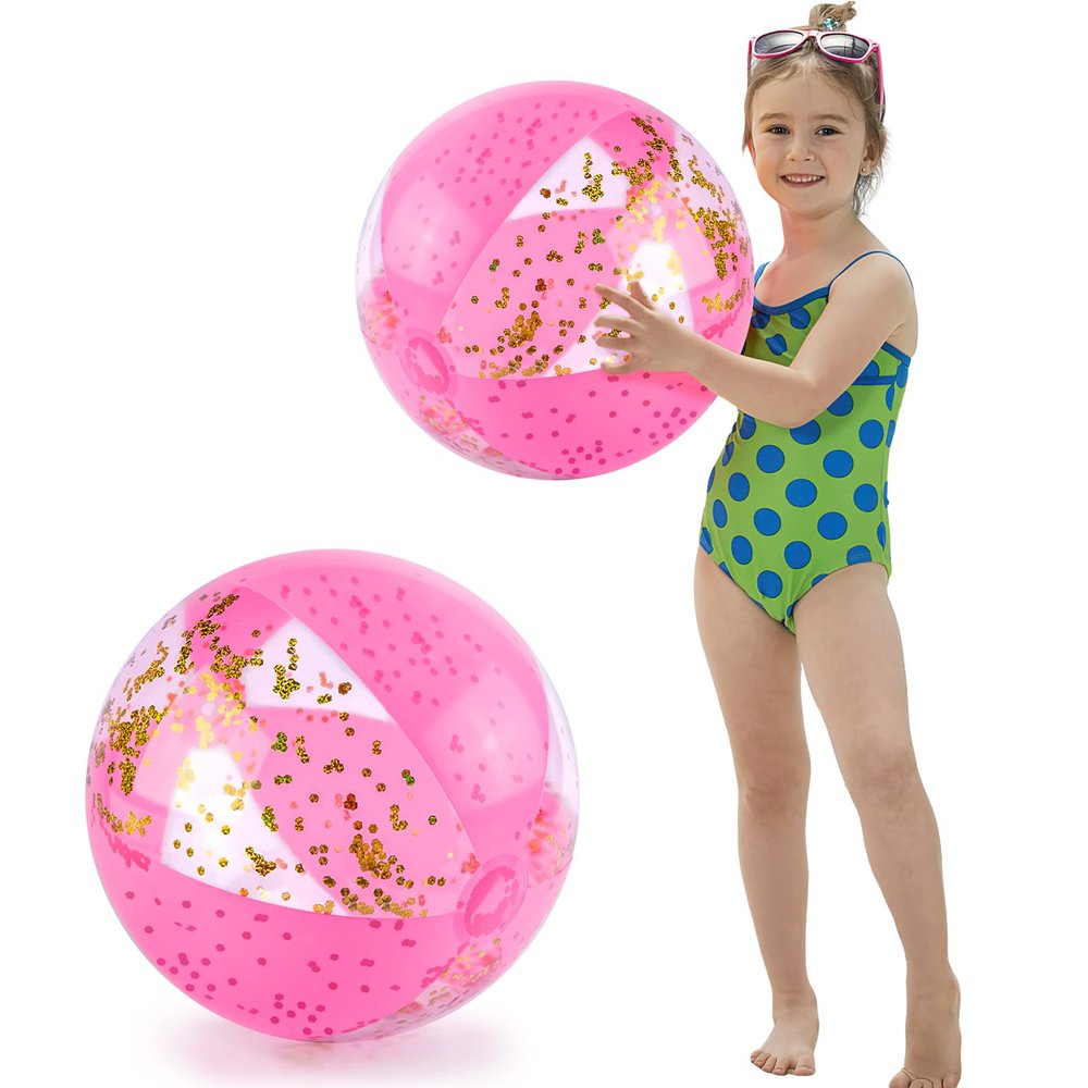 FUTUREPLUSX 2PCS Glitter Beach Balls, 16 Inch Inflatable Pool Toys, for Beach Party Favor