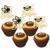 24Pcs Bumble Bee Cupcake Toppers Glitter Oh Babee Cupcake Picks Oh Baby Cupcake Pick Decorations for Bee Theme Baby Shower Kids Birthday Party Decorations Supplies view 1