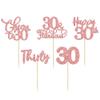30 Pack Happy 30th Birthday Cupcake Toppers Rose Gold Glitter Thirty Cheers to 30 Cupcake Picks for Happy 30th Anniversary Party Cake Decorations Supplies view 3