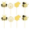 24Pcs Bumble Bee Cupcake Toppers Glitter Heart Honeycomb Bee Cupcake Picks BaBy Shower Cake Decorations for Bee Theme Baby Shower Kids Birthday Party Supplies view 3