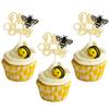 Ephlyn 24Pcs Bumble Bee Cake Toppers, Gold Glitter Cupcake Picks for Birthday, Baby Shower, Kids Party Decorations view 1