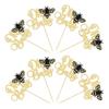 Ephlyn 24Pcs Bumble Bee Cake Toppers, Gold Glitter Cupcake Picks for Birthday, Baby Shower, Kids Party Decorations view 3