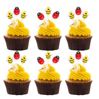 24Pcs Bumble Bee Cupcake Toppers Resin Ladybug Little Figurine Bee Cupcake Picks Oh Babee Cake Decorations for Bee Theme Baby Shower Kids Boys Girls Birthday Party Decoration Supplies