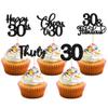 30 Pack Happy 30th Birthday Cupcake Toppers Black Glitter Thirty Cheers to 30 Birthday Cupcake Picks for Happy 30th Birthday Anniversary Party Cake Decorations Supplies view 1