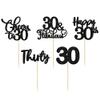 30 Pack Happy 30th Birthday Cupcake Toppers Black Glitter Thirty Cheers to 30 Birthday Cupcake Picks for Happy 30th Birthday Anniversary Party Cake Decorations Supplies view 3