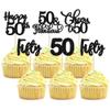 30 Pack Happy 50th Birthday Cupcake Toppers - Black Glitter Fifty Cheers to 50 Years Old Picks for Anniversary Party Cake Decorations Supplies view 1