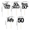 30 Pack Happy 50th Birthday Cupcake Toppers - Black Glitter Fifty Cheers to 50 Years Old Picks for Anniversary Party Cake Decorations Supplies view 2