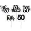 30 Pack Happy 50th Birthday Cupcake Toppers - Black Glitter Fifty Cheers to 50 Years Old Picks for Anniversary Party Cake Decorations Supplies view 3