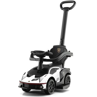 GLACER 3-in-1 Licensed Lamborghini Ride on Push Car, Kids Toy Stroller w/Push Handle, Armrest Guardrail, Under Seat Storage, Horn, Extendable Footrest, Sliding Walker for Boys & Girls (White)