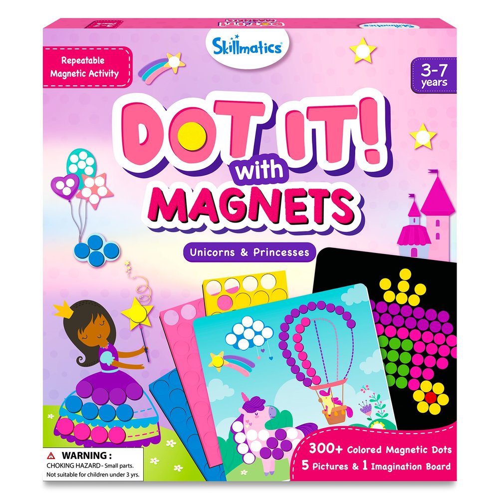 Skillmatics Art Activity - Dot It with Magnets Unicorns & Princesses, No Mess Repeatable Art for Kids, Craft Kits, DIY Creative Activity, Gifts for Boys & Girls Ages 4, 5, 6, 7, Travel Toy