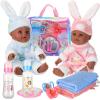 Jerify 10 Pcs Realistic Twin Baby Dolls Toy Set Include 2 Pcs 12 Inch Baby Dolls, Feeding Set, Pacifiers, Doll Diapers, Bags, Milk Bottles Removable Outfit for Toddler Kids 6+ Gift(Black) view 1