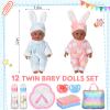 Jerify 10 Pcs Realistic Twin Baby Dolls Toy Set Include 2 Pcs 12 Inch Baby Dolls, Feeding Set, Pacifiers, Doll Diapers, Bags, Milk Bottles Removable Outfit for Toddler Kids 6+ Gift(Black) view 2