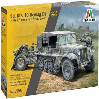 Italeri 6595 SD.Kfz. 10 DEMAG D7 with 7.5 cm Le. IG 18 and Crew, Scale 1:35, Model Kit, Plastic Model to Assemble, Modeling, IT6595