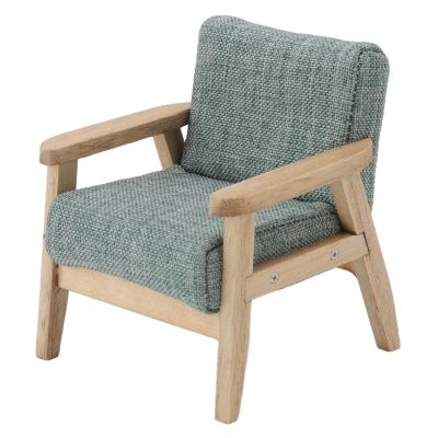 Dollhouse Couch Miniature Large Sofa,Miniature Dollhouse Chair,Miniature Living Room Furniture Armchair, 1:12 Miniature Japanese Style Single Fabric Armchair Sofa(Gray Green Wood)