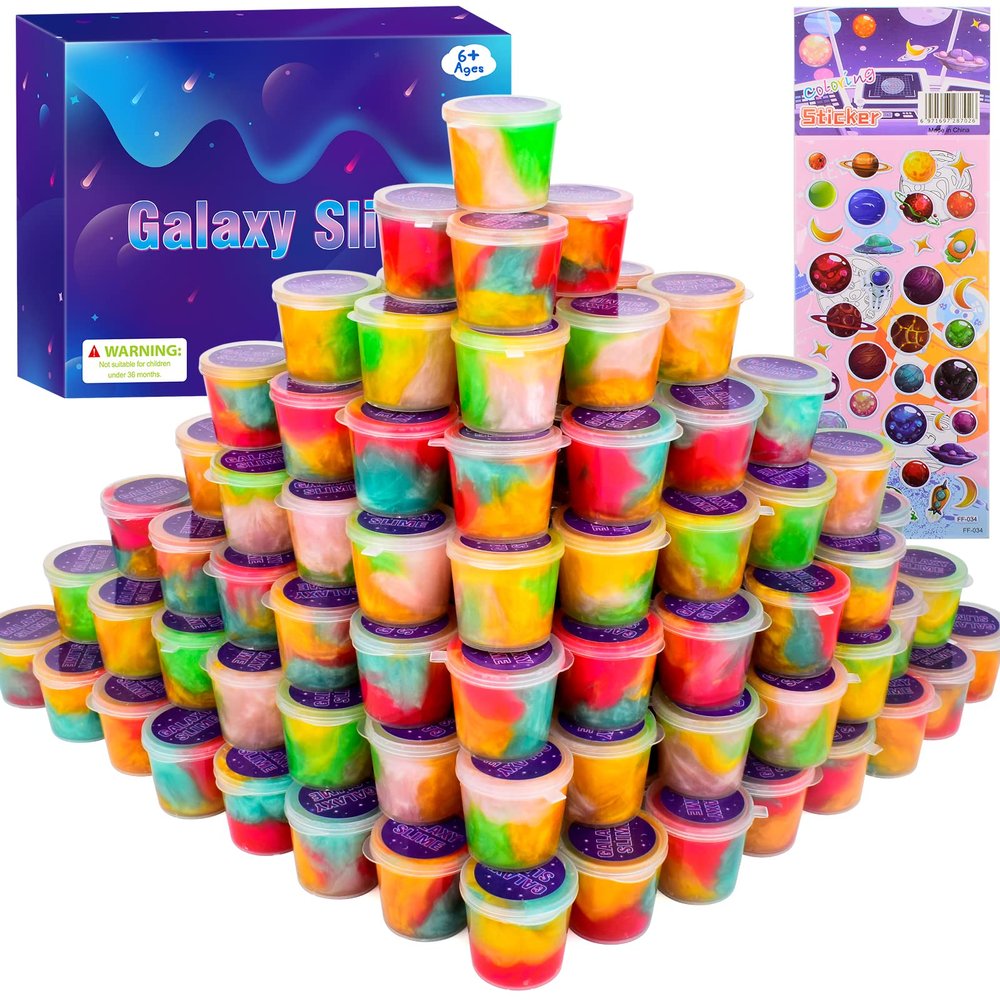 Galaxy Slime Kit 68 Pack, Mini Easter Slime Party Favors for Kids, Slime Bulk Stress Relief Toys for Girls Boys, Soft & Non-Sticky, Goodie Bag Stuffers, Putty Toy for Kids