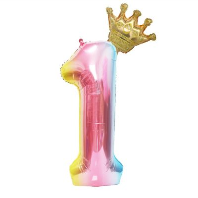 WHATON Numbers Balloon Colorful with Crown Huge Foil Balloons Foil Numbers Balloons Number Balloon for Party Birthday Decoration Outside (Size : Zahl 1)