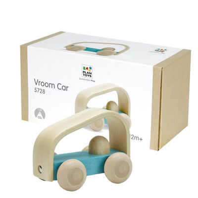 PlanToys Vroom Car Wooden Push Toy for Toddlers | Eco-Friendly Toddler Push Car for Indoor Play | Montessori Fine Motor Learning Toys for Kids